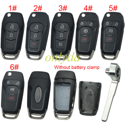For Ford  modified  remote key shell with Hu101 blade  wihtout battery clamp with badge , pls choose button