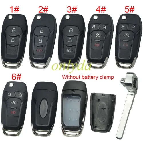 For Ford  modified  remote key shell with Hu101 blade  wihtout battery clamp with badge , pls choose button