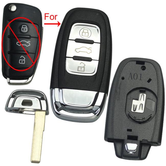 For Audi 3 button keyless modified key shell with Badge