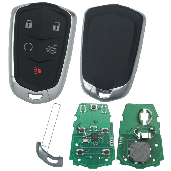 For Cadillac smart Keyless 4+1 button remote key with adjustable 315mhz / 433 mhz 2016-2020 Cadillac CT6 FCC ID: HYQ2EB FCC ID: HYQ2AB GM # 13580800, 13598528 GM Part: 13598538 Switchable frequency