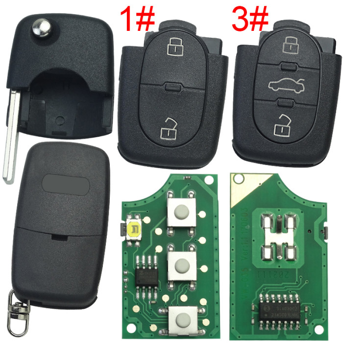 For Audi  remote key with  big battery  434MHZ ID48chip PN:4D0 837 231 K, pls choose button