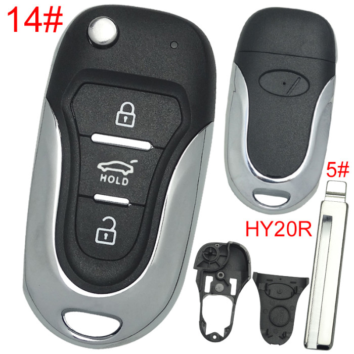 For Hyundai  3 button remote key blank  with badge with HY20R right  blade , pls choose button