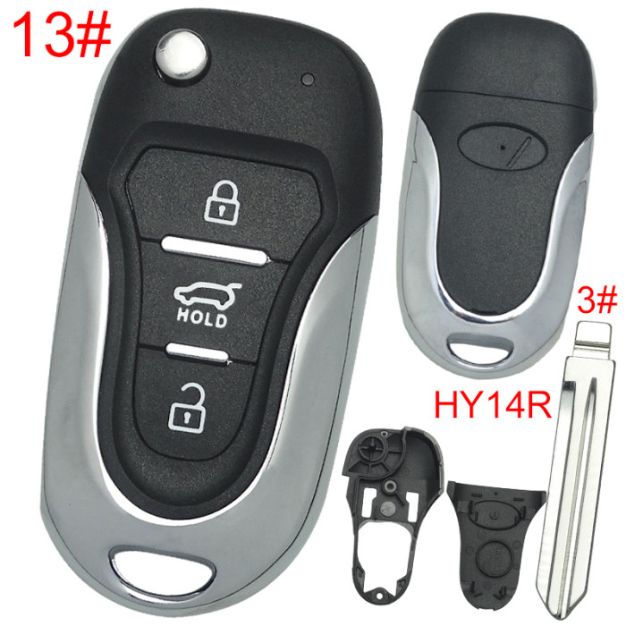 For KIA  3 button remote key blank  with badge with HY14R right  blade, pls choose button