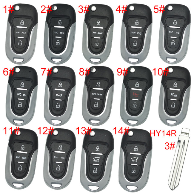 For KIA  3 button remote key blank  with badge with HY20 left  blade, pls choose button
