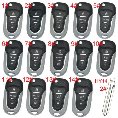 For Hyundai  3 button remote key blank  with badge with HY14R right  blade, pls choose button
