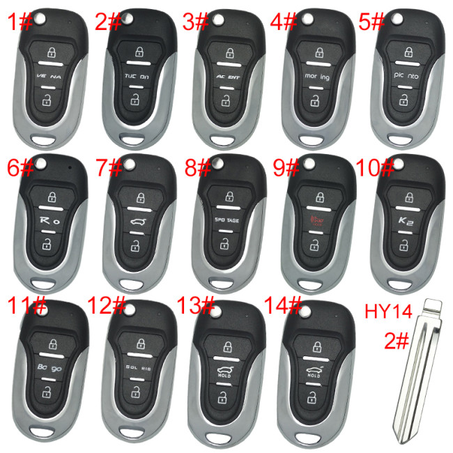 For KIA 3 button remote key blank with badge with HY14R right blade, pls choose button