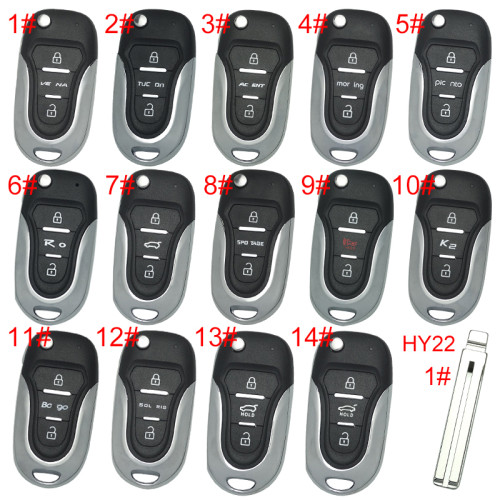 For Hyundai  3 button remote key blank  with badge with HY14 left  blade , pls choose button