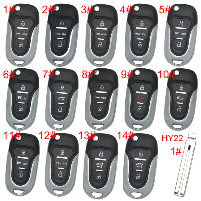 For Hyundai  3 button remote key blank  with badge with HY14 left  blade , pls choose button