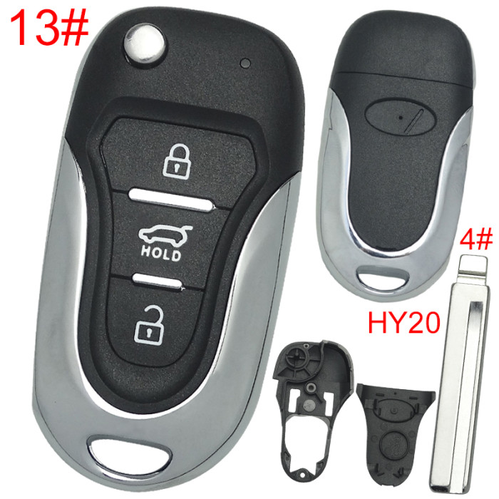 For KIA  3 button remote key blank  with badge with HY20 left  blade, pls choose button