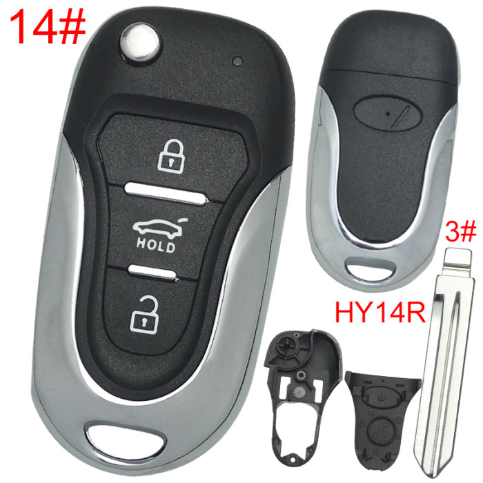 For KIA  3 button remote key blank  with badge with HY14R right  blade, pls choose button