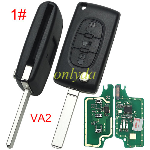 KYDZ Brand Peugeut CE0536 3 Button Flip  Remote Key  FSK model  with VA2 and HU83 blade, trunk and light button , please choose the key shell, with 46 chip