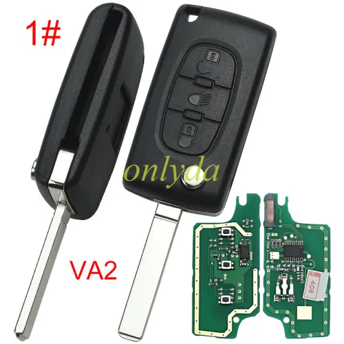 KYDZ Brand Peugeut CE0536 3 Button Flip  Remote Key  FSK model  with VA2 and HU83 blade, trunk and light button , please choose the key shell, with 46 chip