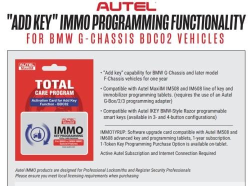 ADD KEV  IMMO PROGRAMMING FUNGTIONALITV FOR BMW G-CHASSIS BDCO2 VEHICLES