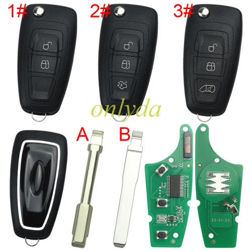 For Ford Mondeo /Focus remote key with 433.92MHZ FSK model  with 49 chip GK2T15K601-AB A2C94379403, pls choose button