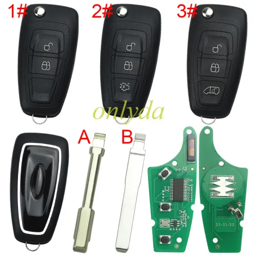 For Ford Mondeo /Focus remote key with 433.92MHZ FSK model  with 49 chip GK2T15K601-AB A2C94379403, pls choose button
