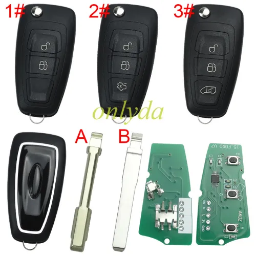 ForFord Mondeo/Focus  remote key with 433.92MHZ FSK model  with 4D63 chip BK2T15K601-AA/AB/AC  A2C53435329, pls choose buttton