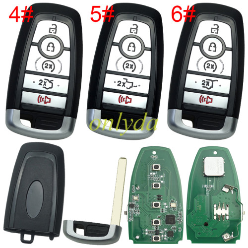 for Ford Keyless 4+1 button  remote key  with 434mhz/868mhz /902mhz FSK with HITAG PRO 49 chip NCF2951F FCC ID: M3N-A2C93142600 P/N: 164-R8198, 5933985        JL1T-15K601-BA/BB Smart Key for 2018 - 2020 Ford Expedition 2017 - 2019 Ford Explorer  2019 - 2020 Ford Edge ST, pls choose frequency and button