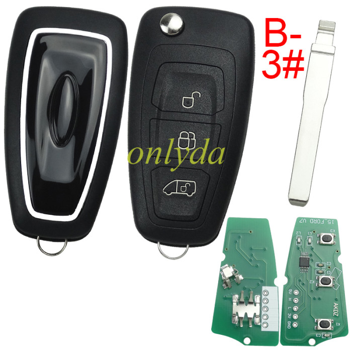 ForFord Mondeo/Focus  remote key with 433.92MHZ FSK model  with 4D63 chip BK2T15K601-AA/AB/AC  A2C53435329, pls choose buttton
