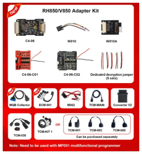 OBDSTAR MQB All Keys Lost RH850/V850 Adapter Full Kit + all cables for Airbag Reset, IMMO Data/Pincode Read, Dashboard, BCM, ELV