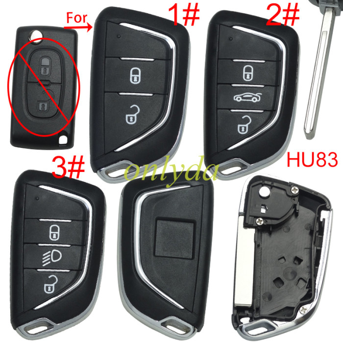 For Peugeot modified key shell,Without  battery holder, blade HU83, with Badge place,pls choose button