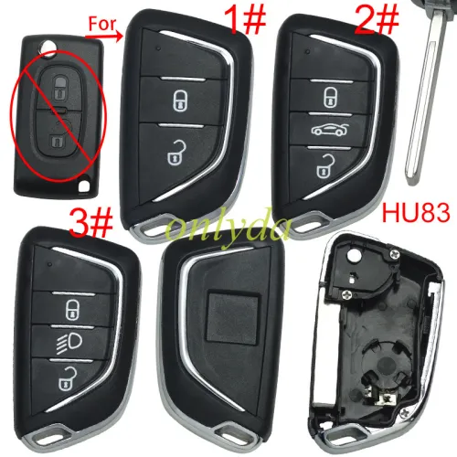 For Citroen modified key shell with HU83 blade , with Badge place, With battery holder, pls choose button