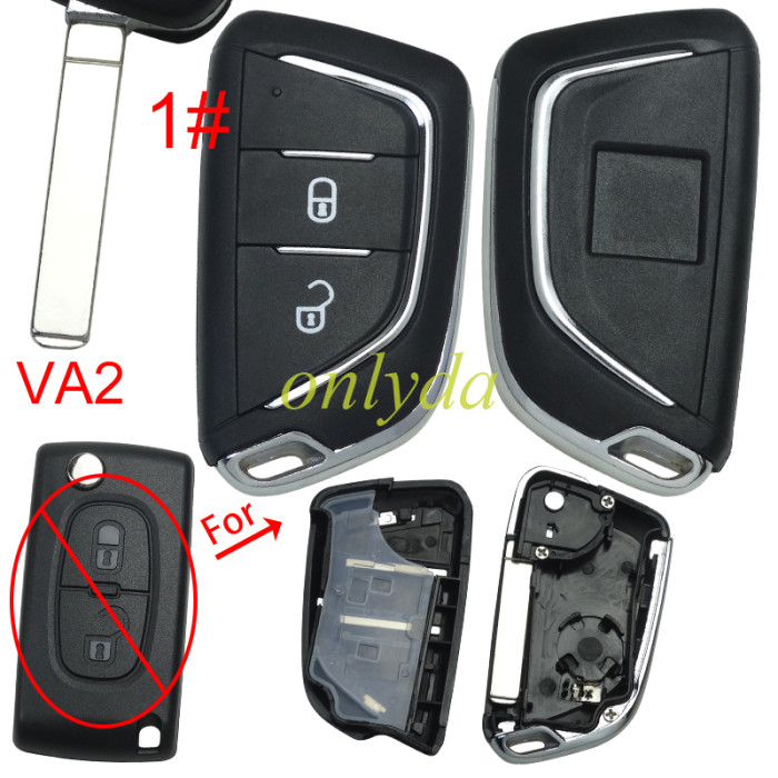 For Peugeot modified key shell  with VA2 blade, with Badge place, With battery holder, pls choose button