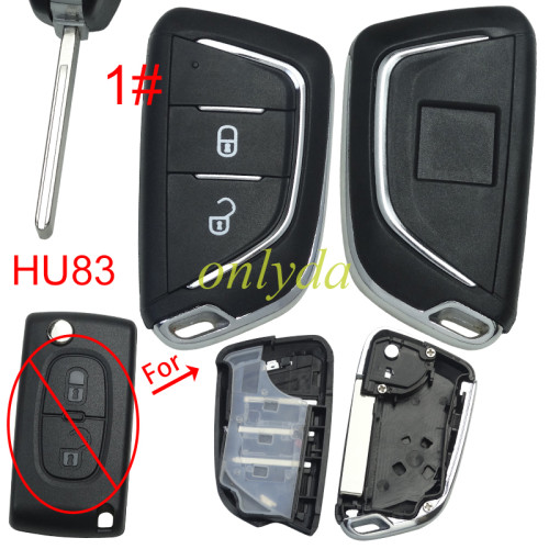 For Peugeot modified key shell,Without  battery holder, blade HU83, with Badge place,pls choose button