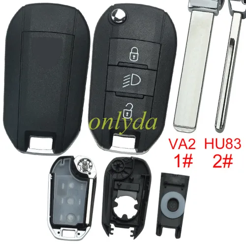 For Peugeot 3 button remote key shell with triangel Peugeot Badge, pls choose the blade VA2/HU83