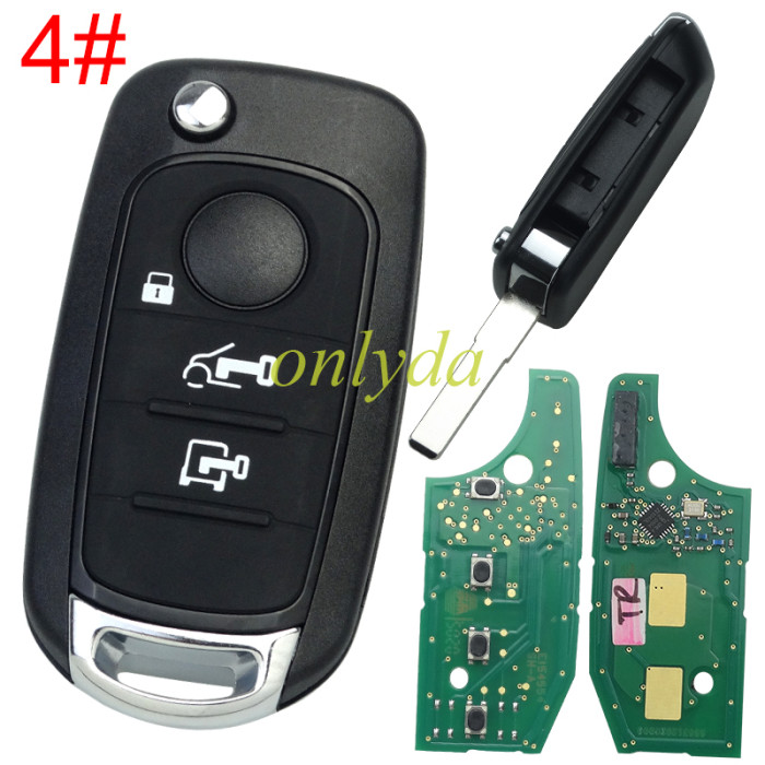 For Fiat 4 button flip remote key with with electronic PCF7938 4A  chip 434mhz  with original PCB and after market keys shell
