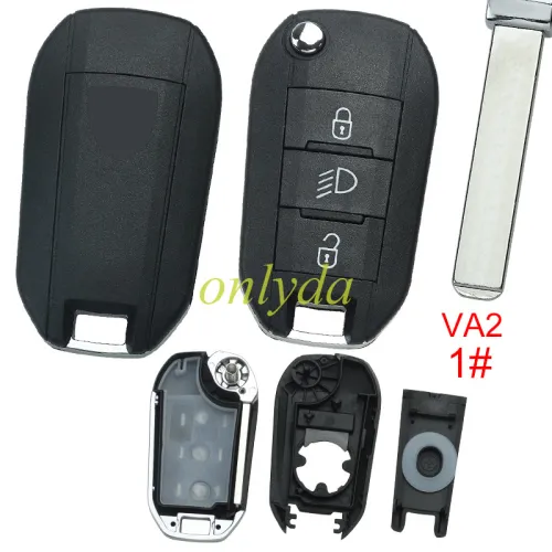 For Peugeot 3 button remote key shell with triangel Peugeot Badge, pls choose the blade VA2/HU83