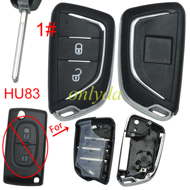 For Peugeot modified key shell , Blade HU83,with badge place, With battery holder, pls choose button
