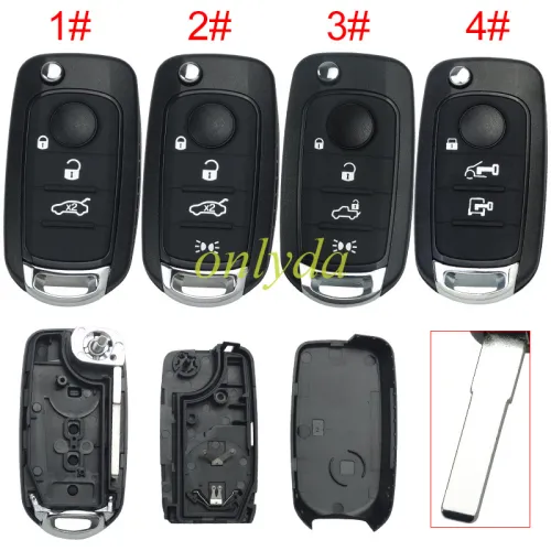 For Fiat 2/3 button flip remote key blank with SIP22 without badge，pls choose button