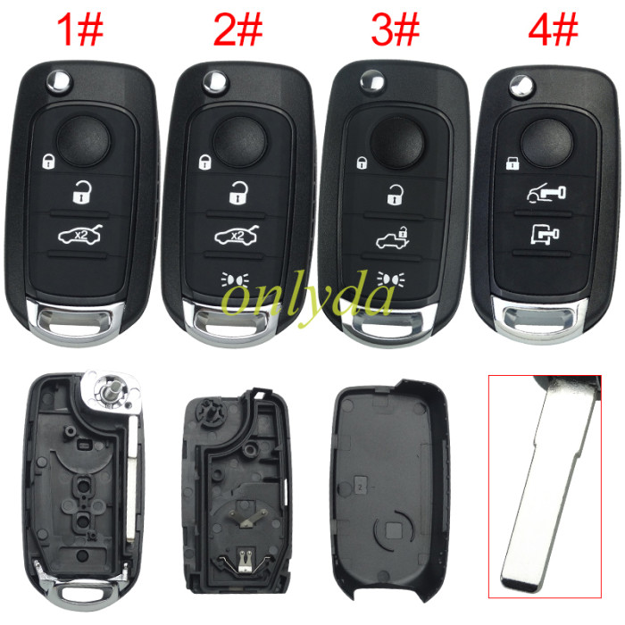 For Fiat 2/3 button flip remote key blank with SIP22 without badge，pls choose button