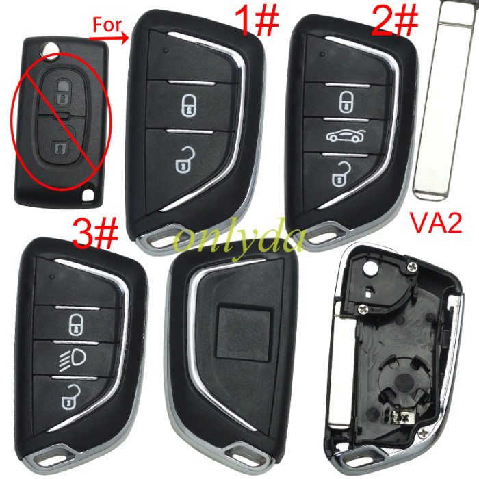 For Peugeot modified key shell  with VA2 blade, with Badge place, With battery holder, pls choose button