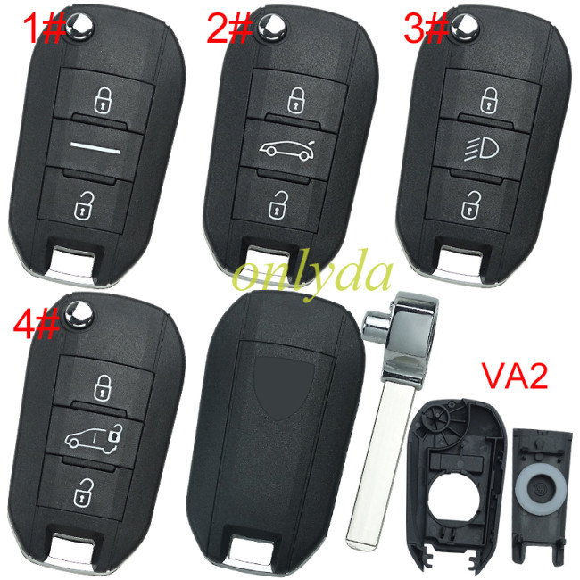 for Peugeot remote key shell with triangle Peugeot Badge , blade VA2, pls choose button model
