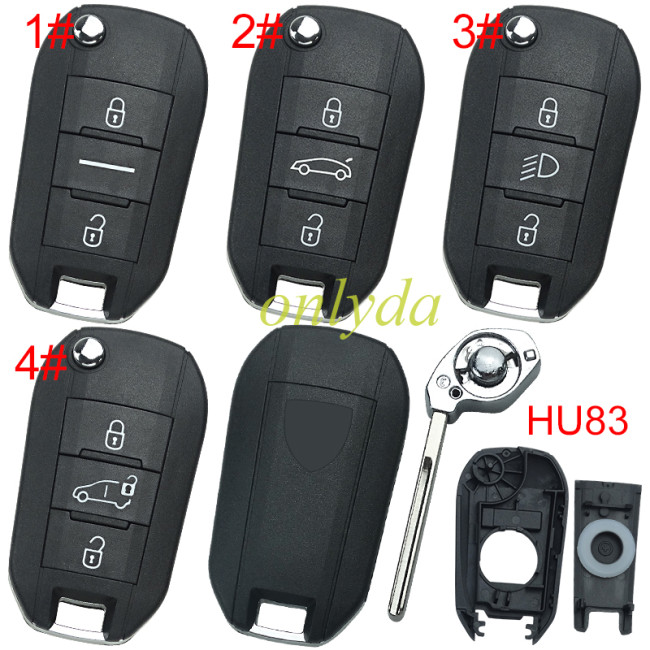 for Peugeot remote key shell with triangle Peugeot Badge , blade HU83, pls choose button model
