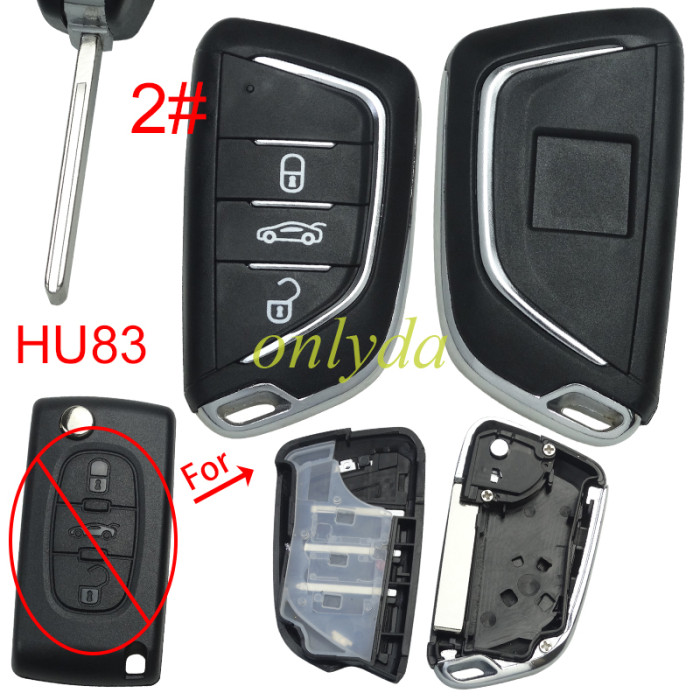 For Peugeot modified key shell,Without  battery holder, blade HU83, with Badge place,pls choose button