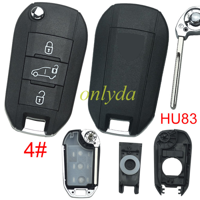 for Peugeot  remote key shell with triangle Peugeot  Badge , blade HU83, pls choose button model