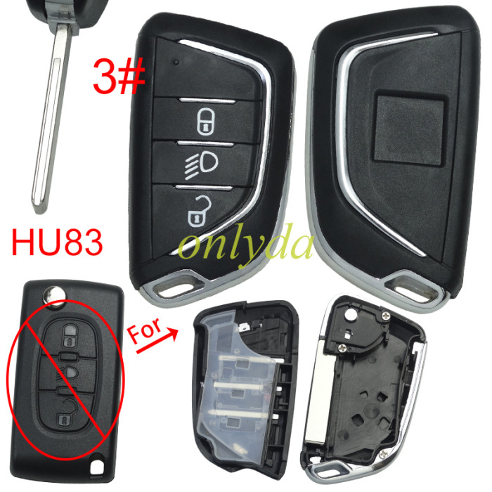 For Peugeot modified key shell,Without  battery holder, blade HU83, with Badge place,pls choose button