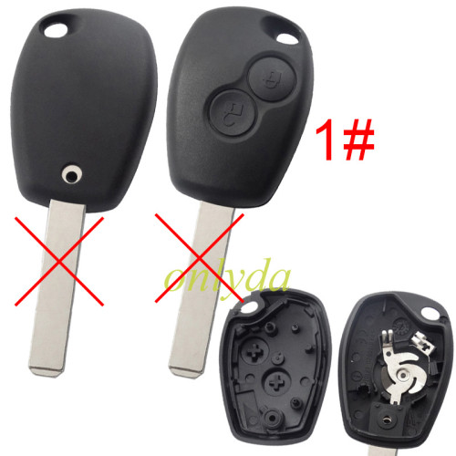 free shipping 10pcs/lot for  Renault 2 button  key blank with stainless steel battery clamp, without badge , without blade ,only shell