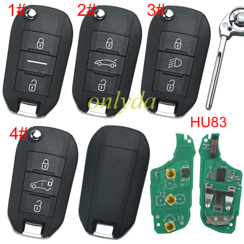 For Peugeot 508 Aftermarket remote key  with 434MHZ with 46 chip with HU83 blade , pls choose button