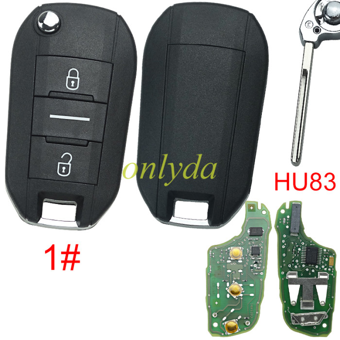 For Peugeot 508  remote key 434MHZ  FSK  46 chip with HU83 blade original PCB+  Aftermarket shell, pls choose button