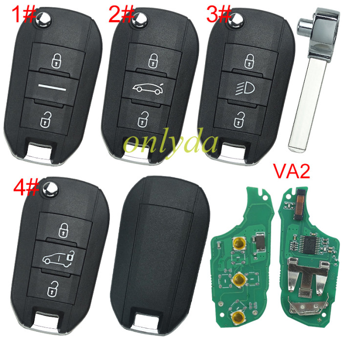 For Peugeot  Afatermarket 508 remote key  434MHZ with 46 chip with VA2 blade , pls choose button