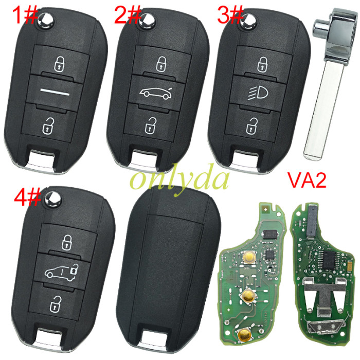 For peugeot 508 3 button  remote key  with 434MHZ with 46 chip Original PCB+  aftermarket shell, VA2 blade