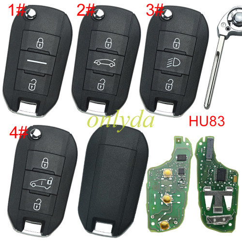 For Peugeot 508  remote key 434MHZ  FSK  46 chip with HU83 blade original PCB+  Aftermarket shell, pls choose button