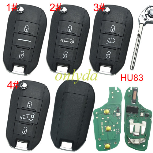 For Peugeot remote key 434mhz FSK , AES 4A chip with HU83 balde, Peugeot 308 ，4008 Citroen C3 C5 C6, 08454610 HUF8435 2015DJ2893 PN:9809825177, pls choose the model