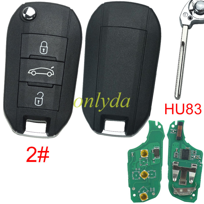For Peugeot 508 Aftermarket remote key  with 434MHZ with 46 chip with HU83 blade , pls choose button