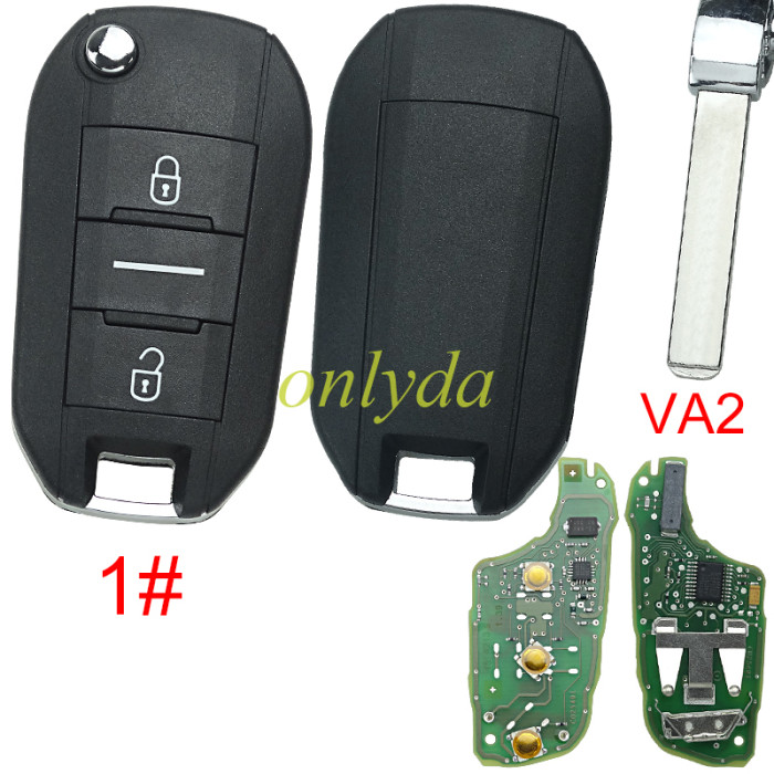 For peugeot 508 3 button  remote key  with 434MHZ with 46 chip Original PCB+  aftermarket shell, VA2 blade