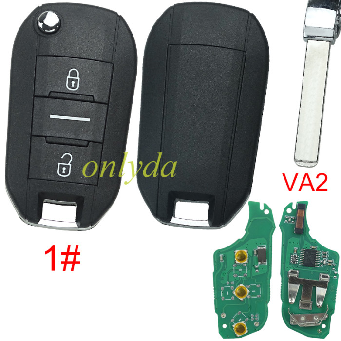 For Peugeot  Afatermarket 508 remote key  434MHZ with 46 chip with VA2 blade , pls choose button