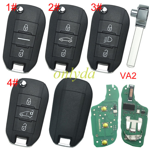 For Peugeot remote key 434mhz FSK , AES 4A  chip with VA2 balde, Peugeot 308 ，4008 Citroen C3 C5 C6, 08454610 HUF8435  2015DJ2893  PN:9809825177, pls choose the model